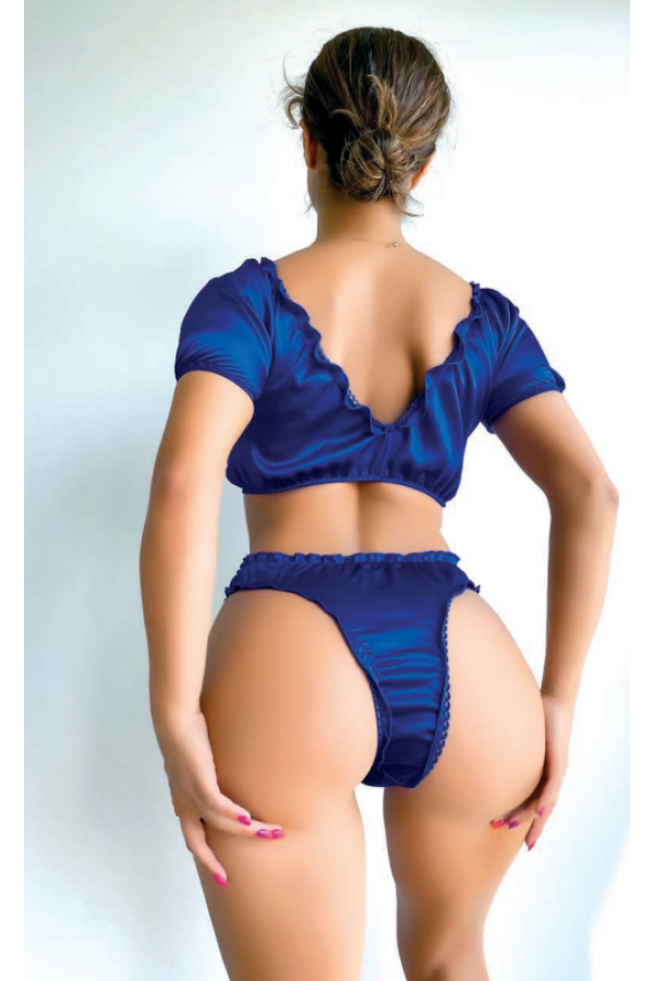 Serenk Sexshop  Mavi Saten Takım