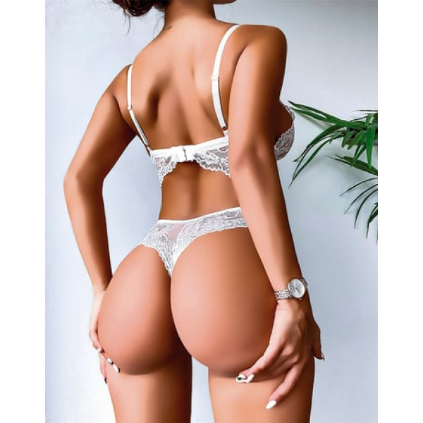 Serenk sexshop Beyaz Dantel Sütyen Külot Takım