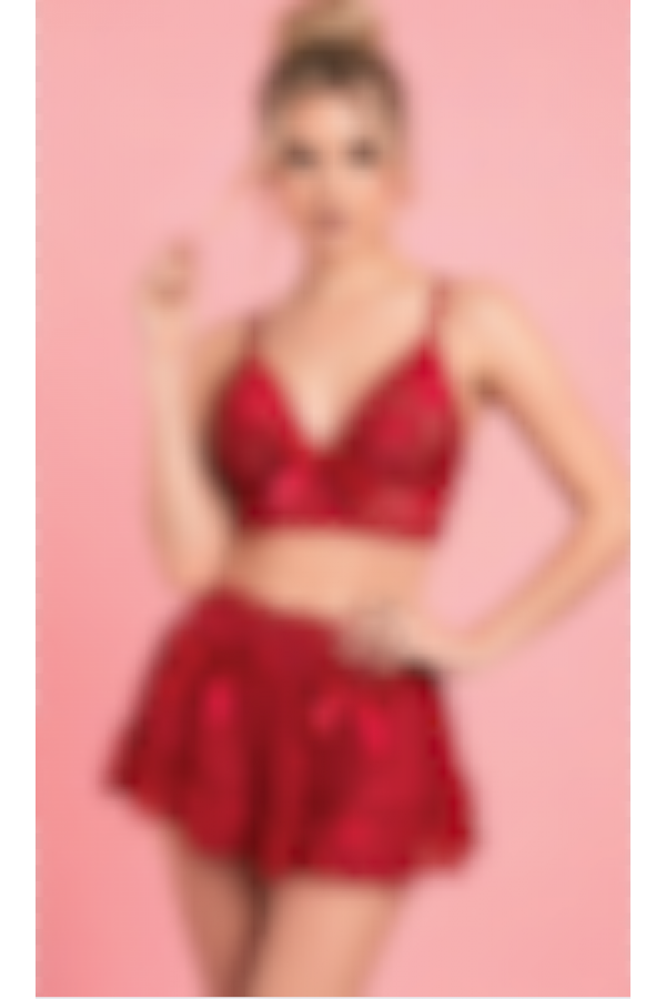 Serenk Sexshop Kırmızı Tül Fırfırlı Etekli Sütyen Takım