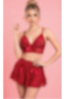 Serenk Sexshop Kırmızı Tül Fırfırlı Etekli Sütyen Takım