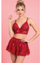 Serenk Sexshop Kırmızı Tül Fırfırlı Etekli Sütyen Takım