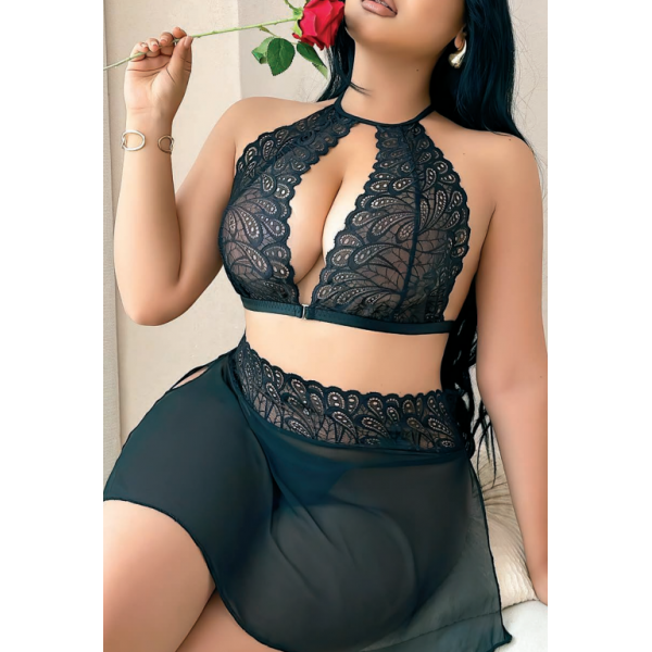 Serenk Sexshop Siyah Dantelli Etekli Fantezi Takım