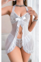 Beyaz Gecelik Takımı Kilotlu  iç Giyim Tüllü Dantelli Gecelik 