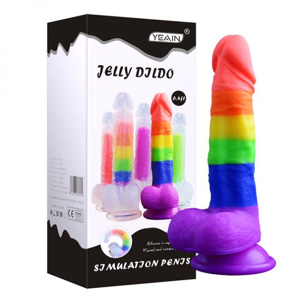 Gökkuşağı Renkli Damarlı 19.5 Cm Realistik Renkli Yapay Penis