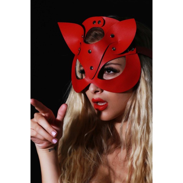 Deri Kırmızı Kedi Kız Sexsi Maske Fetis Shop