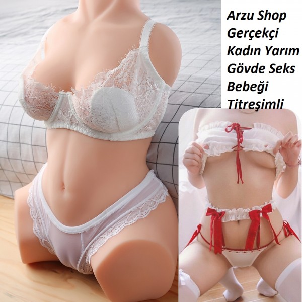 Gerçekçi Kadın Damarlı Yarım Gövde Usb Şarlı Sesli Titreşimli Kulaklıklı